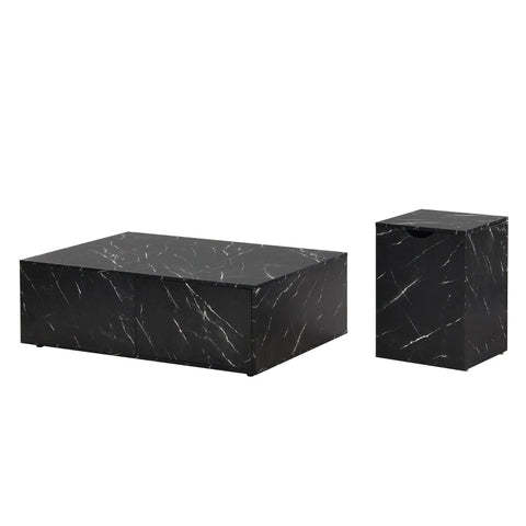 Rootz Marble Pattern Coffee Table Set - Modern Tables - Versatile Design - Added Storage - 100x33.5x70cm (Large), 32x32x50cm (Small)