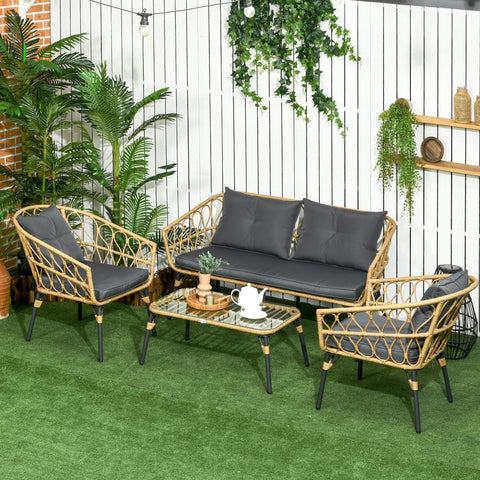 Rootz 4-Piece Garden Furniture Set - Lounge Set - Patio Set - Ultimate Comfort - Sofa: 147x73x77cm, Armchairs: 72x73x77cm, Table: 80x50x36.5cm
