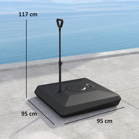Rootz Umbrella Stand - Parasol Base - Fillable Umbrella Holder - Adjustable Wheels - 95cm x 95cm x 117cm - Black