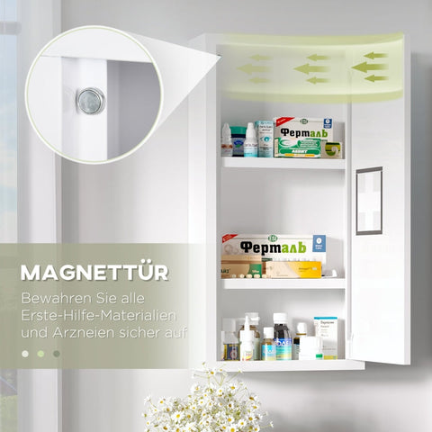 Rootz Kleankin Medicine Cabinet - First Aid Cabinet - Medical Storage - Secure Magnetic Closure - Efficient Organization - Quick Identification - 30L x 12W x 60H cm - Cold Rolled Steel