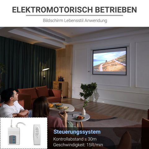 Rootz Motorized Projector Screen - Cinema Screen - Projection Screen - Durable Fabric - 171cm x 130cm - White - Compact Design