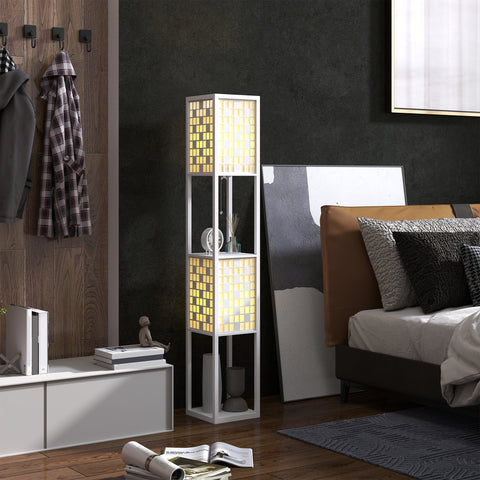 Rootz Floor Lamp - Grid Pattern Lamp - 2-Level Shelves - Enhances Ambient Lighting - White - 155.5H cm with 35.5L x 22.2B cm Lampshade
