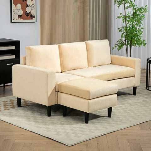 Rootz Modular Corner Sofa with Stool - Velvet Sofa Set - 3 Seater Couch - Elegant Brown Velvet - 186cm x 121cm x 82cm