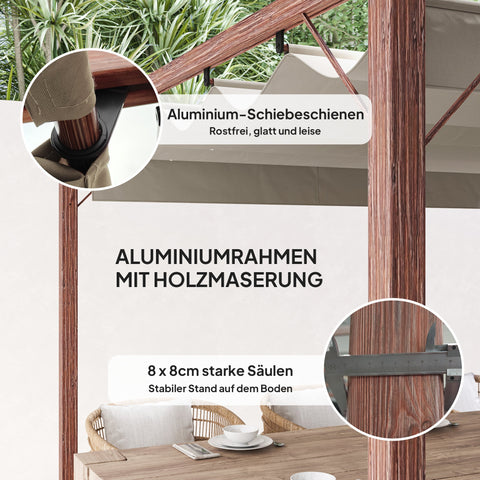 Rootz 3x3 m Garden Pergola - Terrace Canopy - Patio Cover - UPF30+ Sun Protection - Aluminum Frame - 299x296x232 cm