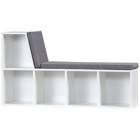 Rootz Library Bench 2 in 1 - Storage Bench - Shoe Storage - 5 Compartments & Cushions - 108x30x60cm White, Grey