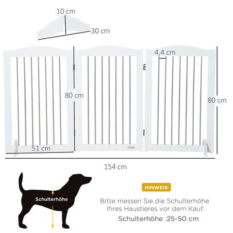 Rootz Folding Dog Barrier - Pet Gate - Adjustable Dog Fence - Durable MDF - 154cm x 30cm x 80cm - White