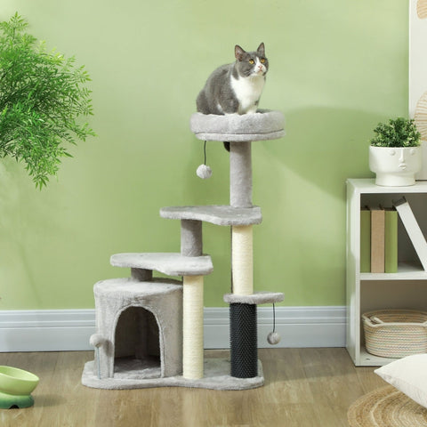 Rootz Cat Tree Activity Center - Cat Condo - Scratching Post - Play Balls - Plush Cozy Bed - Chipboard - Sisal - 60cm x 39cm x 87cm