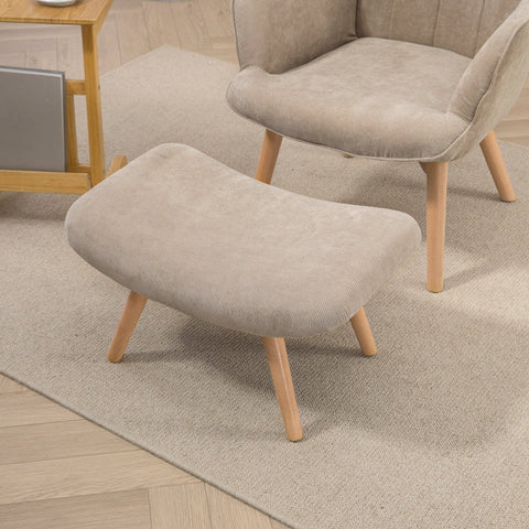 Rootz Accent Chair and Ottoman Set - Wing Chair - Armchair - Comfortable Seating - Versatile Use - Stylish Design - 72cm x 80cm x 101cm - Beech Wood and Cord Look