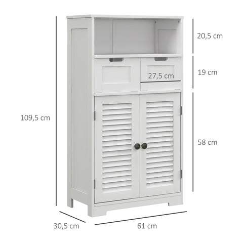 Rootz Bathroom Cabinet - Storage Organizer - Space Saver - Height-Adjustable Shelf - 61 x 30.5 x 109.5 cm - White MDF