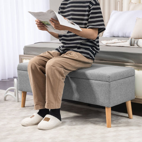 Rootz Upholstered Storage Bench - Bed Bench - Ottoman Bench - Linen-Look Fabric - 110cm x 39cm x 45cm