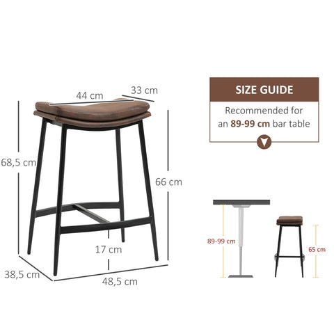 Rootz Set of 2 Bar Stools - Industrial Chairs - Curved Seat Furniture - Steel Footrest - 48.5 x 38.5 x 68.5 cm Brown Black