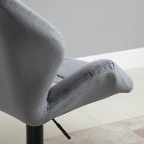 Rootz Bar Stool Set of 2 Grey- Padded Bar Chairs - Velvet Look Stools - Adjustable, Ergonomic - Metal Frame, 360° Rotation, 57x58x97-117cm