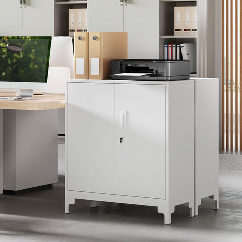 Rootz Metal Office Cabinet - Storage Unit - Filing Cupboard - Lockable Doors - 80cm x 35cm x 91cm