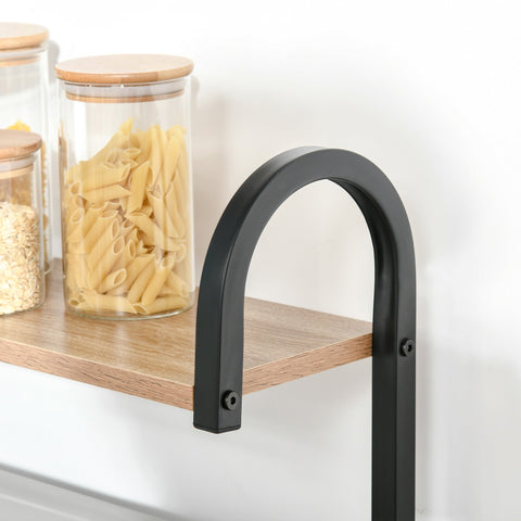 Rootz Kitchen Microwave Shelf - Microwave Furniture - 3 Shelves, Drawers, Hooks - Industrial Brown Look, Black Metal Frame - 60x40x125cm