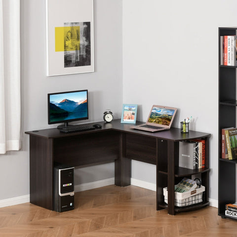 Rootz Corner Desk with 2 Shelves - Home Office Desk - Space-Saving Desk - Generous Storage - Cable Management - 136cm x 130cm x 72cm - Chipboard Construction