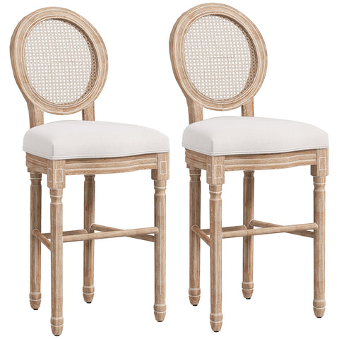 Rootz Set of 2 Louis XVI Medallion Bar Stools - Counter Stools - Tall Seating - Ergonomic Comfort - 48 x 56 x 118 cm White, Brown