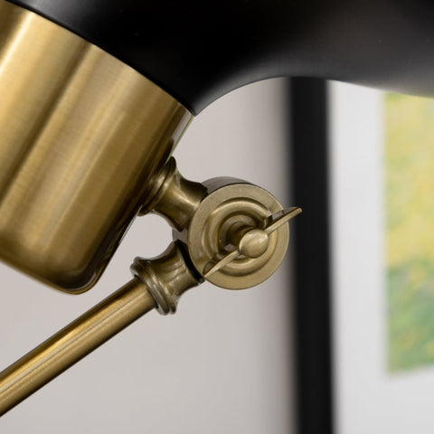 Rootz Industrial Design Floor Lamp - Adjustable Lighting - Flexible Frame - Foot Switch - 80cm x 30cm x 124-165cm - Black + Gold