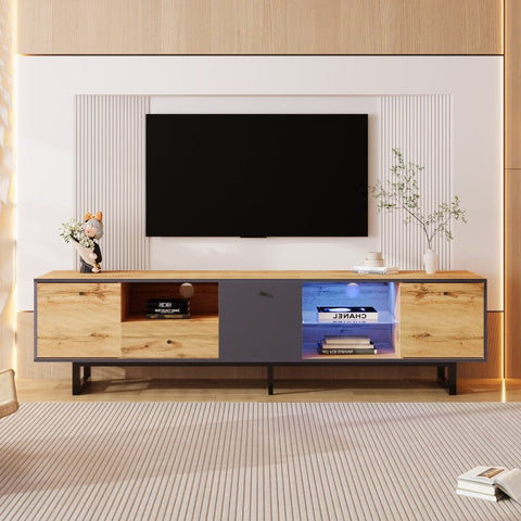 Rootz Elegant TV Cabinet - Media Unit - Entertainment Center - LED Lighting - 190L x 40W x 50H cm