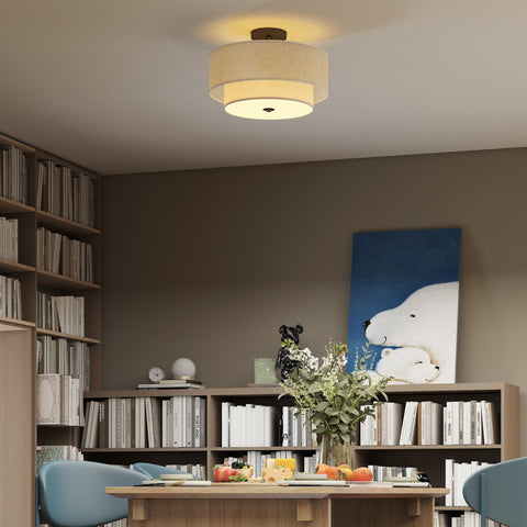 Rootz Ceiling Lamp - Hanging Lamp - Linen Look - White- Soft Ambient Lighting - Dimensions Ø40cm x 26H cm