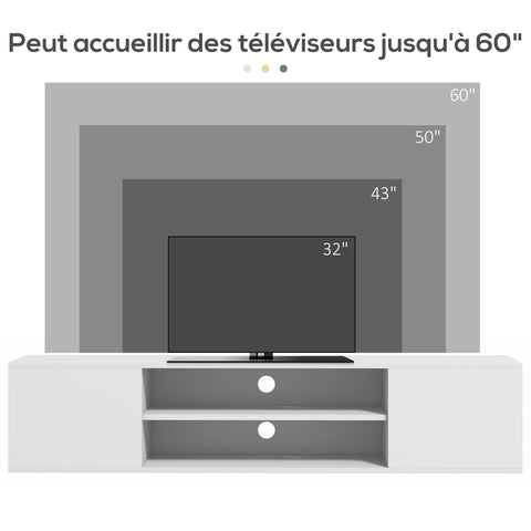 Rootz Wall-Mounted TV Furniture - Media Console - Storage Unit - Modern Design - 140 x 30 x 30cm - White