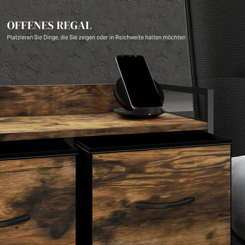 Rootz Chest of Drawers - Storage Cabinet - Industrial Style - Steel Frame - 98cm x 29cm x 63cm - Melamine Wood - Rustikalbraun