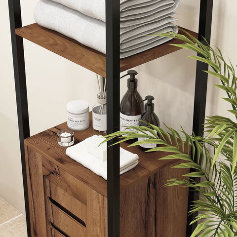 Rootz Industrial Bathroom Cabinet - Organizer - Storage Unit - Lamella Door & Adjustable Shelves - 37x30x167cm