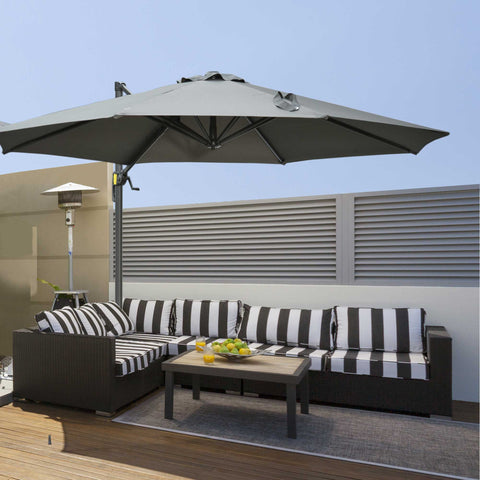 Rootz Swivel Arm Parasol - Tilting Garden Parasol - 360° Rotatable Umbrella - Durable Aluminum Frame - Ø 2.95 x 2.5H m,  Grey