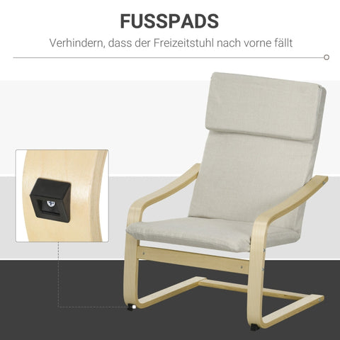 Rootz Armchair Set with Footstool - Upholstered Lounge Chair - Wooden Frame - Lightweight & Compact - Breathable Linen Fabric - Cream+Natural - 66.5cm x 80cm x 99cm