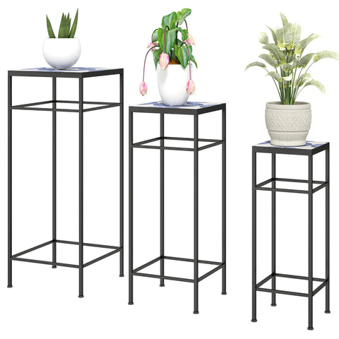 Rootz 3 Piece Plant Stand Set - Flower Display - Exhibition Shelf - Rust-Resistant - 28x28x71cm, 23x23x61cm, 18x18x51cm