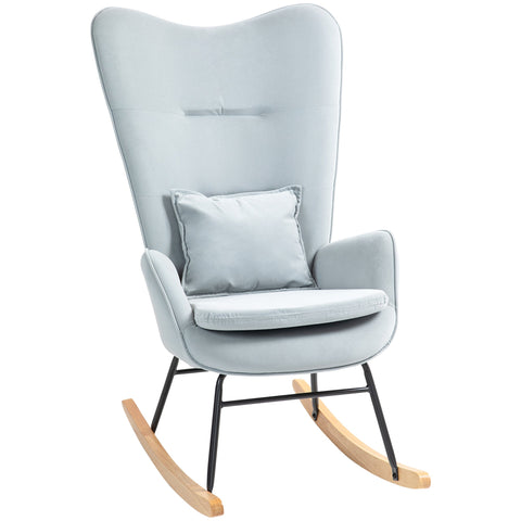 Rootz Rocking Chair - Nursing Chair - Velvet Chair - Lumbar Support - Velvet Look Cover - 67L x 85W x 112H cm -  Grey