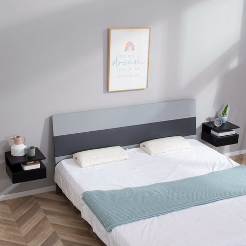 Rootz Set of 2 Floating Nightstands - Wall Bedside Tables - Extendable Drawers - Space Saver Design - Black Chipboard - 35W x 32D x 22.5H cm