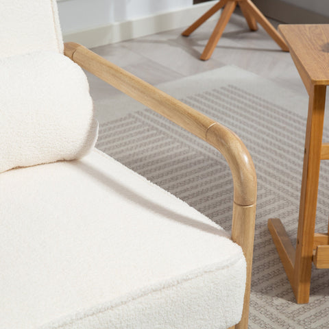 Rootz Akzentstuhl - Upholstered Chair - Modern Lounge Seating - White and Brown Bouclé Fabric - Stable Rubber Wood Frame - 67cm x 80cm x 83cm