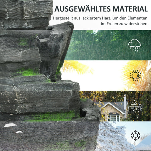 Rootz Garden Fountain - Stone Look - Water Feature - Solar Powered - LED Lights - 34cm x 28cm x 57cm - Resin - Grey/Brown