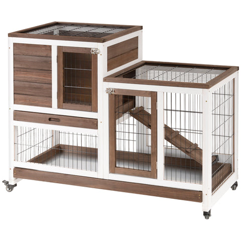 Rootz Rabbit Cage with 2 Floors - Rabbit Hutch - Bunny House - Mobile on Wheels - 110cm x 50cm x 88cm, Easy Cleaning, 2 Lockable Doors