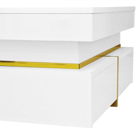 Rootz Coffee Table - High Gloss - Luxury Gold Accents - Ample Storage - 70L x 70W x 35.5H cm