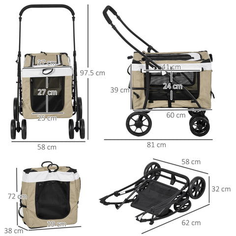Rootz Foldable Pet Stroller for Dogs Cats - Detachable Buggy - Travel Carrier - Shoulder Straps - 81 x 58 x 97.5 cm