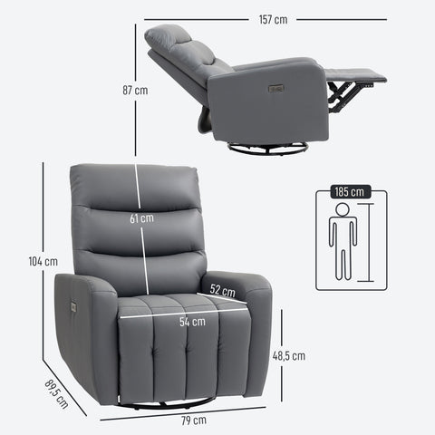 Rootz Relaxation Armchair - Upholstery Chair with Lying Function - Recliner - USB Ports - Grey - 79x89.5x104cm
