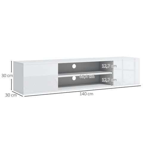 Rootz Wall-Mounted TV Furniture - Media Console - Storage Unit - Modern Design - 140 x 30 x 30cm - White