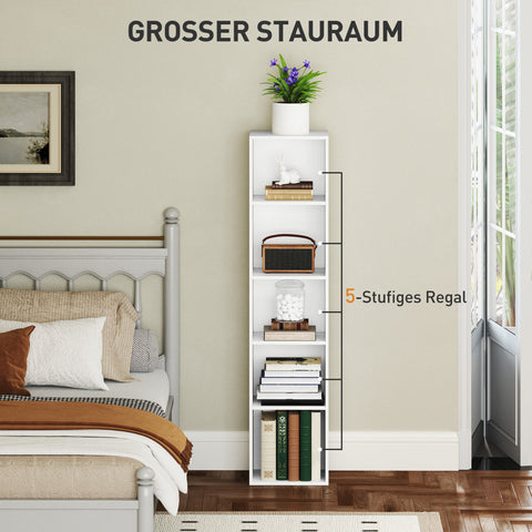 Rootz White Bookshelf - 5-Tier Shelf - Adjustable Storage - Flexibility in Organization - 30 x 24 x 133.5 cm