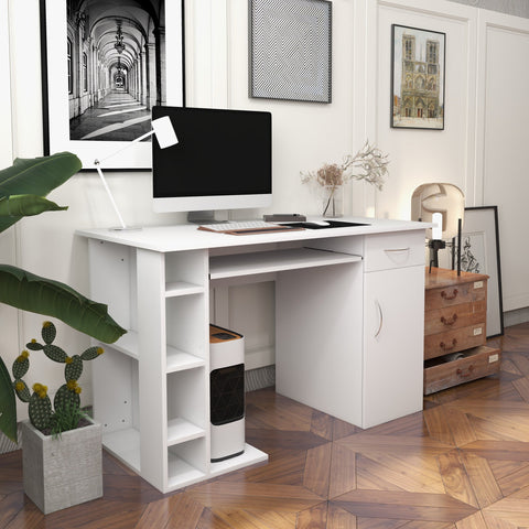 Rootz Computer Table - Office Desk - Multimedia Workspace - Ample Storage - 120 x 60 x 74 cm, White MDF
