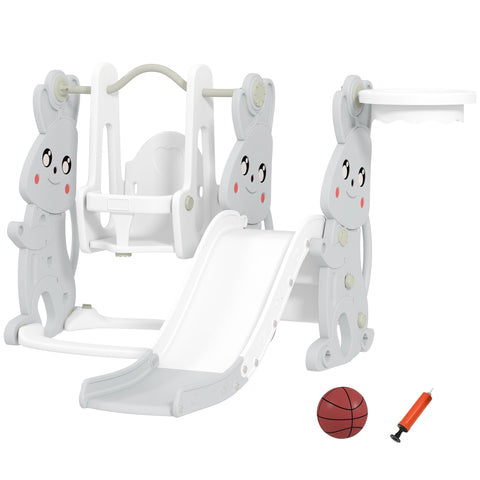 Rootz 4-in-1 Game Set for Toddlers - Swing Set - Slide - Climbing Frame - Basketball Basket - Plastic Fun - 147.5cm x 160cm x 107cm