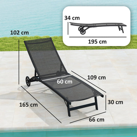 Rootz Sun Lounger - Adjustable Recliner - Outdoor Chaise - Breathable Fabric - 195cm x 66cm x 34cm