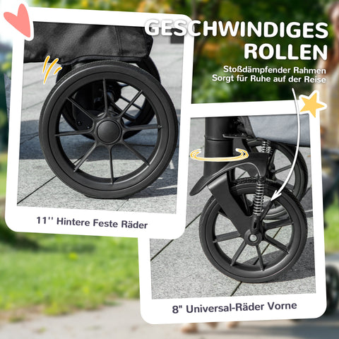 Rootz Dog Car Foldable Buggy - Pet Stroller - Dog Carrier - Shock-Absorbing - 124cm x 67cm x 100cm - For Large Dogs up to 30kg, Grey, Black