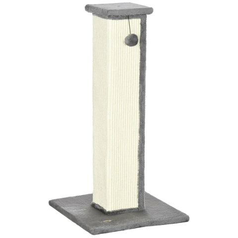 Rootz Cat Scratching Post with Toy Ball - Cat Scratcher - Plush - Sisal - Hanging Ball - Cream + Gray - 41cm x 41cm x 81cm