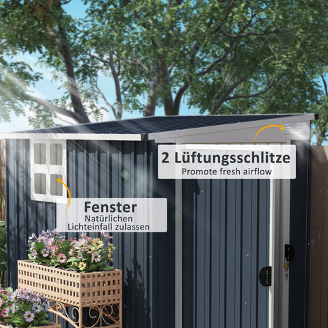 Rootz Garden Shed - Tool Storage - Garden Equipment House - Lockable Steel Design - 128cm x 193cm x 181cm - Grey