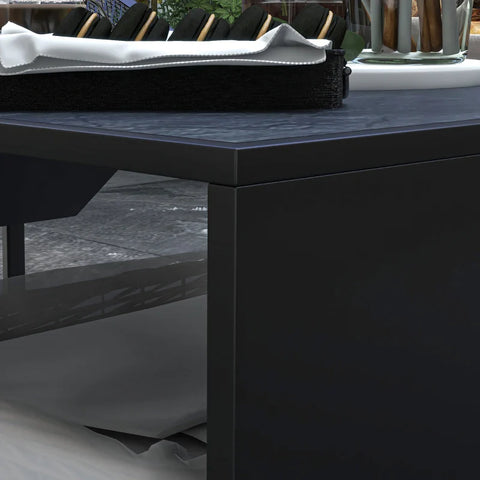 Rootz BBQ Grill - 4 Main Burners - Side Hooks - 1 Warming Plate - Side Table - Bottom Shelf - Spice Rack - Galvanized Steel - Stainless Steel - Black-silver - 135L x 53W x 101H cm