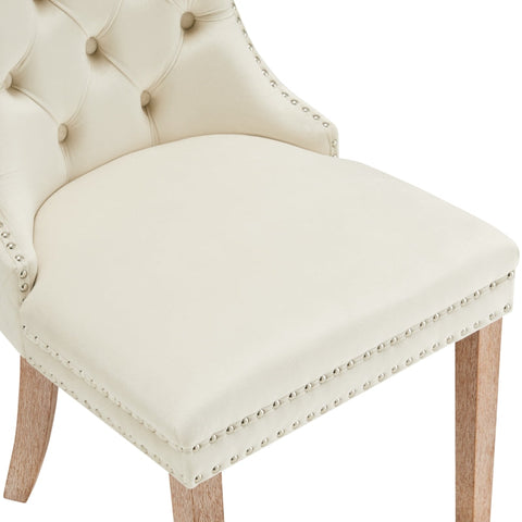 Rootz Velvet Dining Chair Set - Elegant Dining Chair - Comfortable Chair - Solid Wood Legs - Supports 150kg - 50L x 46P x 91H cm - Beige