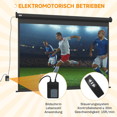 Rootz 100-Inch Beamer Canvas - Projection Screen - Home Cinema - Motorized - Black - 203cm x 152cm