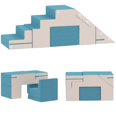 Rootz 2-Part Soft Play Block Set - Climbing Blocks - Building Blocks - Promotes Cognitive Development - 39cm x 39cm x 44cm - Brown, Blue