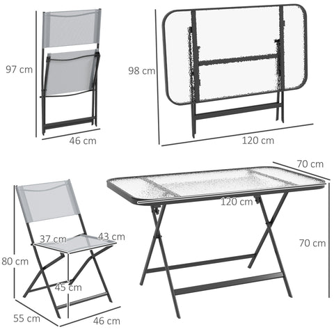 Rootz 5-Piece Garden Furniture Set - Outdoor Chairs - Foldable Patio Table - Durable Metal Frame - Table: 120x70x70cm, Chair: 55x46x80cm